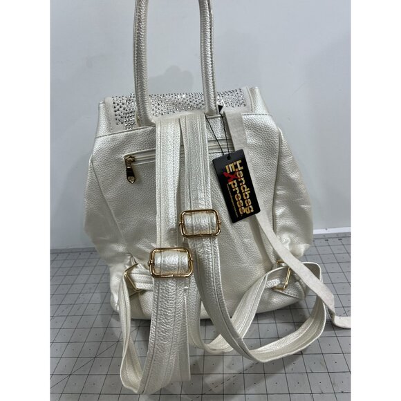 Rhinestone Accent Fashion Backpack Pearl BZL-1102 Handbag Express NEW Leather - Picture 2 of 8